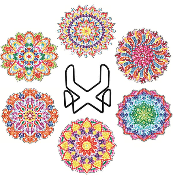 Pakke med 6 Mandala Blomst Diamantmalte Coasters