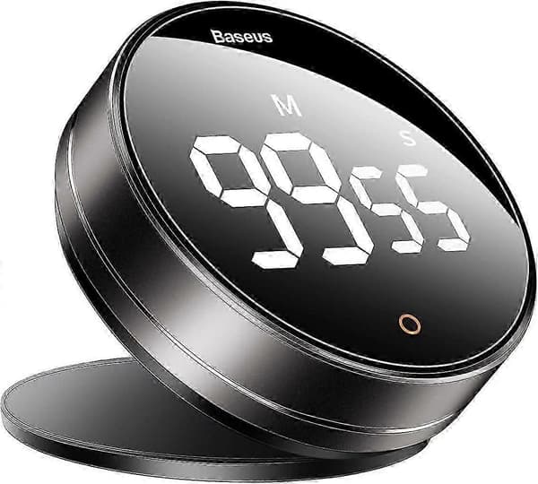 Køkkentimer LED Digital Magnetisk Nedtællingstimer, 3 Justerbare Lydniveauer, Rotationskontrol