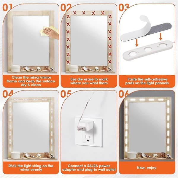 LED-spejllamper til spejl, lamper til makeup-spejl, 20x3 LED USB 5V 3-farvede spejllamper, spejl medfølger ikke