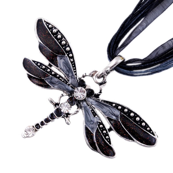 Dragonfly vintage ribbon string purple diamond necklace European and American children girls black