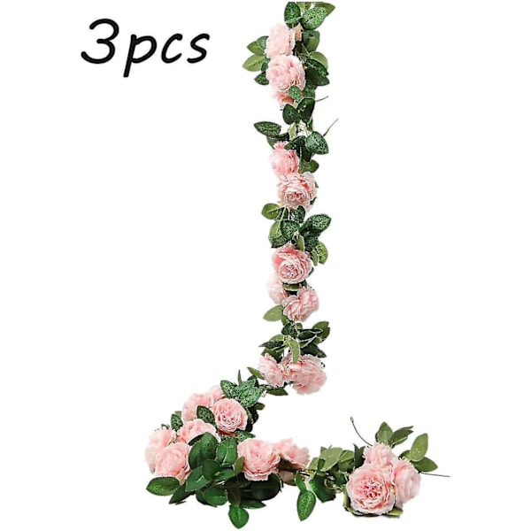 3 stycken konstgjord blomranka 2 m sidenrospion konstgjord blomstergirland utomhushängande för bröllopsdekoration eller utomhusträdgård--