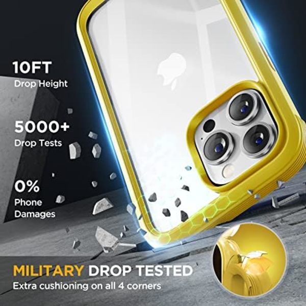Miracase Glass Series Designad för iPhone 14 Pro Max Case 6,7 tum, [2023 Upgrade] Bumper Case med inbyggd 9H härdat glas Scr Lemon Yellow