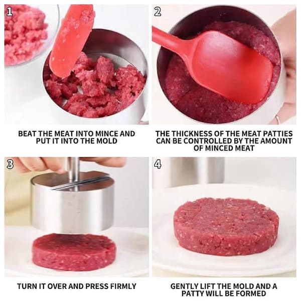 Hamburgerpresse, rund burgerfremstiller, justerbar non-stick hamburgerpresse i rustfrit stål til grill
