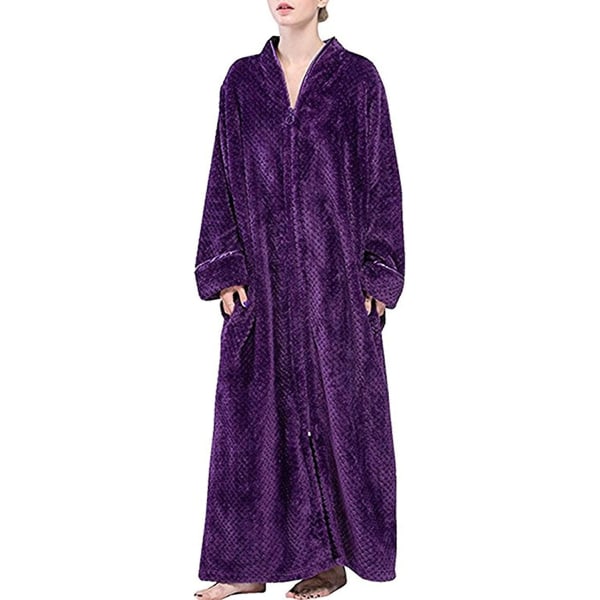 adies Zip Fleece Waffle ång Morgonrock Fluffig Handduk Morgonrock Sovkläder Purple L