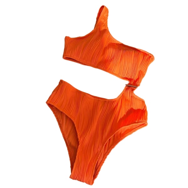 Kvinnor En-axel Ribbad-Bikini Cutout Baddräkt Badkläder Baddräkter Oregelbunden-Skönhet Sexiga Badkläder-Beach Orange L