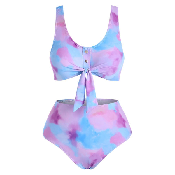 High Waist Bikini Bandeau wimwear Tie Dye Bikini Pastel BlueL S