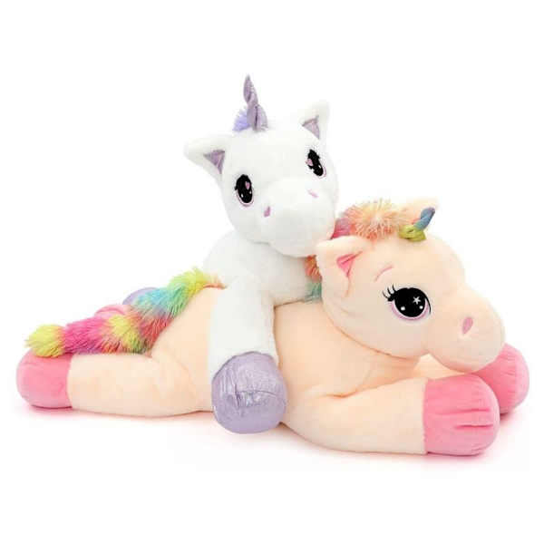 MorisMos Giant Unicorn Gosedjur 32`` Söt mjuk enhörning plyschleksak pink 43" beige 32"