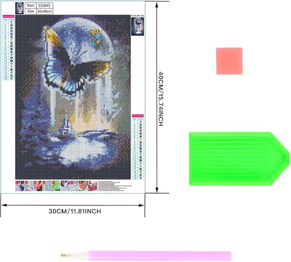 DIY 5D Diamantmaleri Kit Full Diamant - 30x40cm (Lilla Sommerfugl)