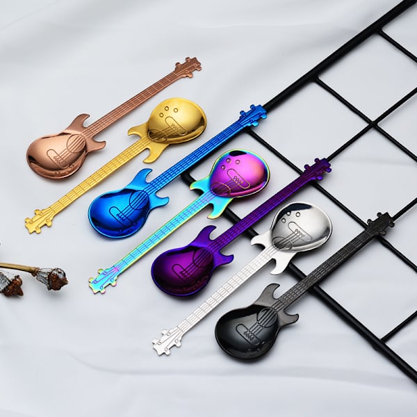 Gitar teskje rustfritt stål skjeer, 7 deler multicolor teskje