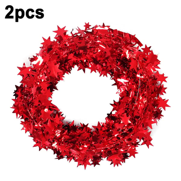 2 rullar Sparkly Star Tinsel Girlander med tråd till jul red