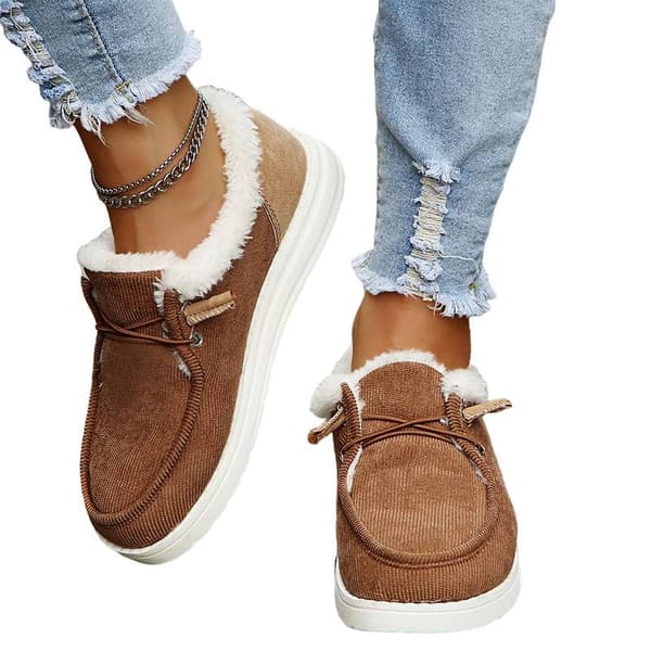 Damer ensfarvede flade Casual Sko Snøring Vinter Hold dig varm Brown 37