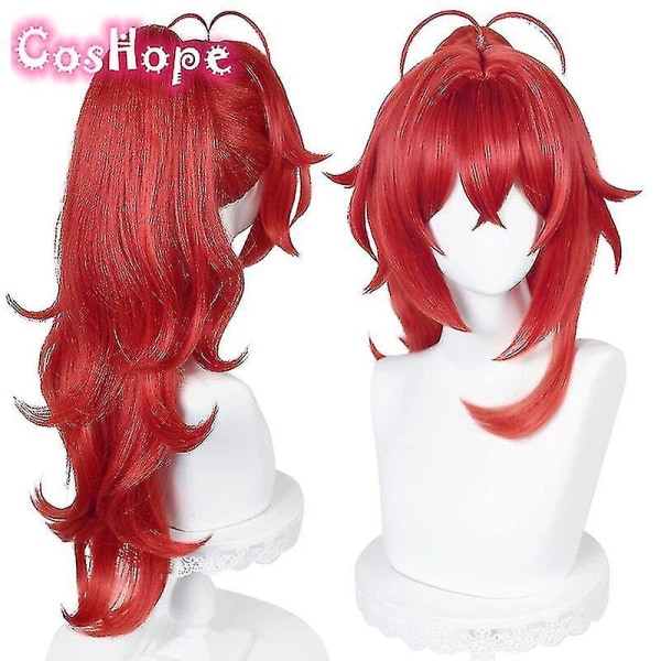 Peruker Halloween Genshin Impact Diluc Cosplay Peruk Hög hästsvans Röd Peruk Cosplay Anime Cosplay Peruk Värmebeständig Synthetic-yyc