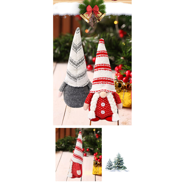Jul Skägg för docka i randig hatt Dvärgtomte för dockornamenter Söt tecknad dvärgtomte Heminredning Jul Gray