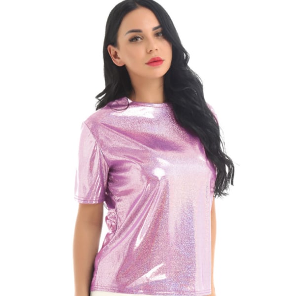 Dam T-shirts Metallic Top Crewneck glänsande T-shirts gold S