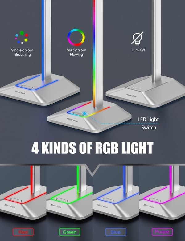Kuuloketeline RGB-kuulokepidike 2 USB-portilla