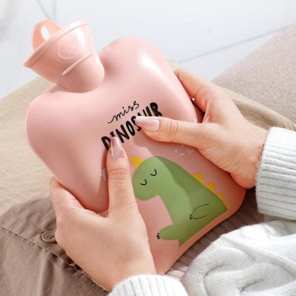 400 ml varmvattenpåse tecknat mönster Anti-explosion Läcksäker likformig uppvärmning Återfyllningsbar hålla varm pvc dinosaurie Green