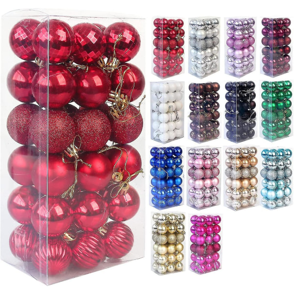Julkula Sprossningssäker Julgransdekorationsboll Julbollsdekorationer Julbröllopsdekorationsboll 1,6" (4cm) 36-delars set Red