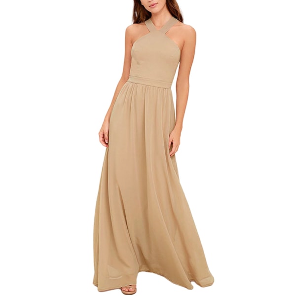 Damklänning Cross Halter Off Shoulder Brudtärnklänning ång Maxi Khaki L