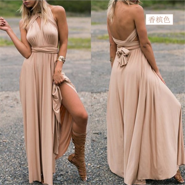 Flere slid-resistente Cross Backless Sexet Bandage One-Piece Kjole Lang Kjole Champagne M