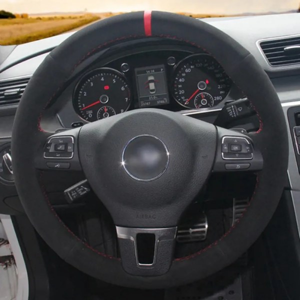 (Stil 4) Cover Svart Mocka Äkta Läder För Volkswagen VW Tiguan Golf Plus Passat CC Touran Passat Alltrack Style 4
