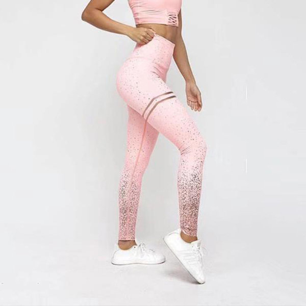 Kvinnor Sequin Workout egging Sport Yoga Byxor Pink L