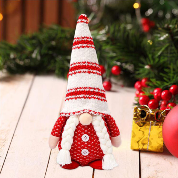 Jul Skägg för docka i randig hatt Dvärgtomte för dockornamenter Söt tecknad dvärgtomte Heminredning Jul Gray