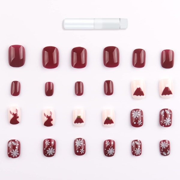 Förpackning med 24 julpress på naglar Korta röda snögubbe-naglar color 4