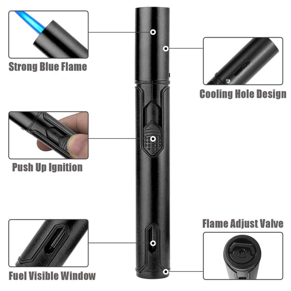 Jet Flame Gas Lighter, påfyllningsbar Butan Storm Lighter (svart)