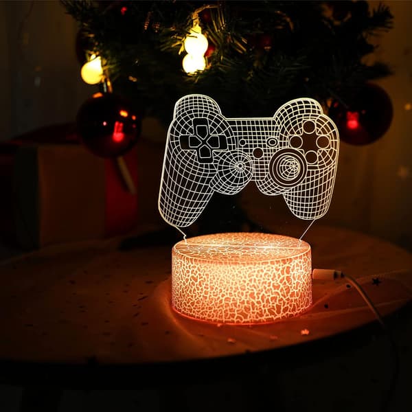Gamepad 3D Illusion Lamp, 3D Night Light för pojkar med fjärrkontroll