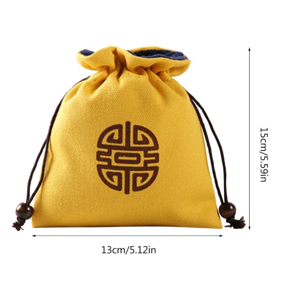 Minismykker Terninger Kortpung Print Snørelukning Pose Rune Spådom Tarotpose Bomuldsstof Spillekort Opbevaringspose Yellow