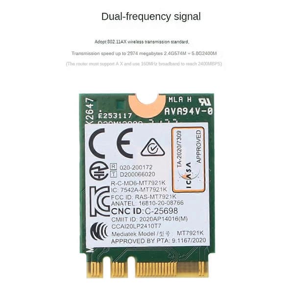MT7921k Dual Band 2974M Wi-Fi 6 Bluetooth 5.1 Trådlöst Nätverkskort för Stationär/Bärbar Dator Stöder Windows 10/11