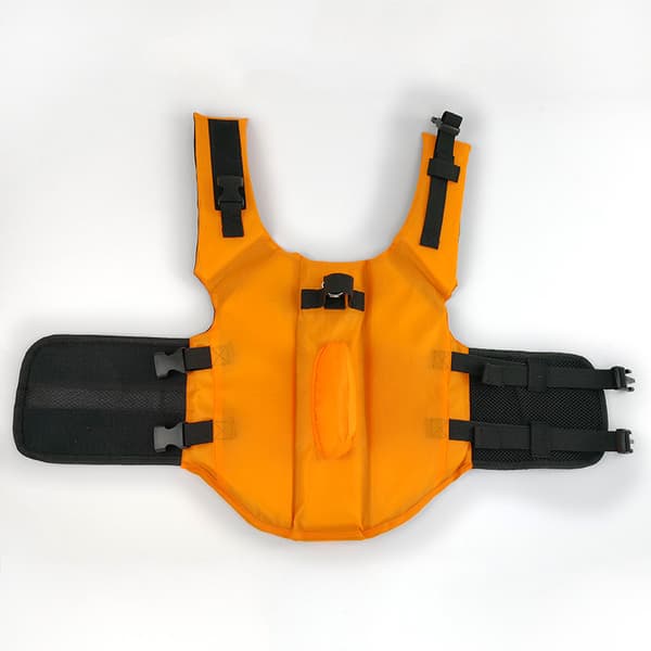 Oransje redningsvest for hund med haifinne
