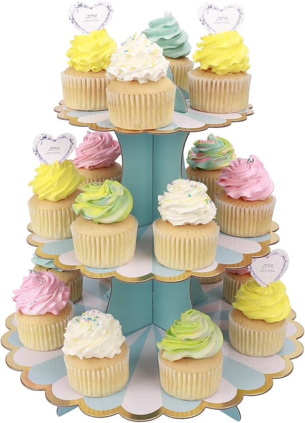 (Sininen 32cm*30cm) 3-tasoinen cupcake-teline, pahviteline cupcakeille