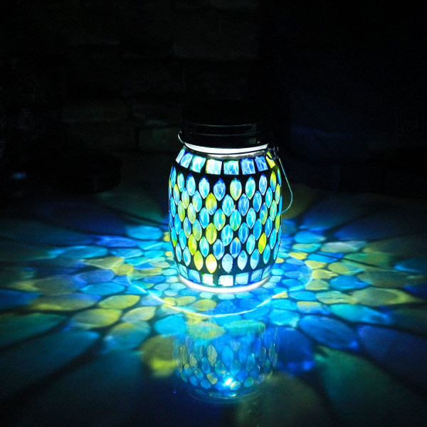 Mosaic solar lampa utomhus ljuskrona, sol bordslampa och kall blå mosaik glas lampa, utomhus vattentät sol natt lampa, trädgård, innergård, väg a