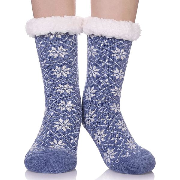 Dam Vinter Fuzzy Slipper Sockor Halkfri Mjuk Mysig Fleece Foder Stickad Tjock Varma Julstrumpor