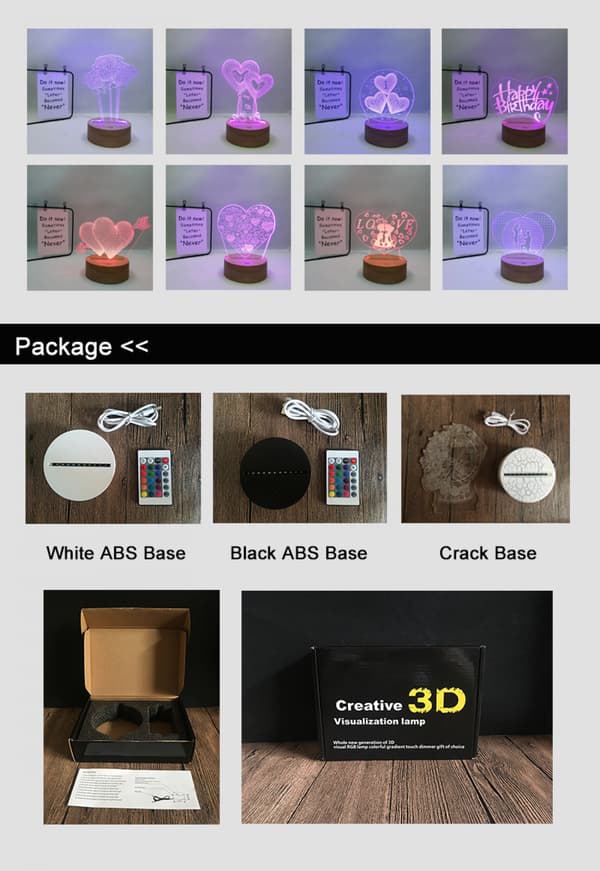 3D LED Nattlys Akryllampe Fjernkontroll 3D