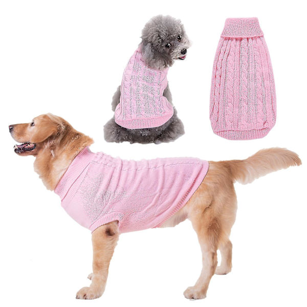 Kæledyrssweater, Turtleneck Strikket Jumper Hundetrøje Varm Frakke Sød Hvalp Kattetøj pink s