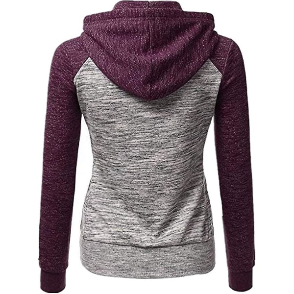 Hættetrøjer til kvinder farveblok hættetrøje Basic lynlås Jerseyjakke langærmet top med lommer Plus Size purple 3XL