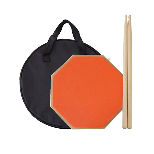 12-tuumainen harjoitustyyny rumpuille ja kapuloille Setti harjoitustyyny säilytyslaukulla Hiljainen rumpualusta Vaahterapuiset rumpukapulat Orange Without stick bag