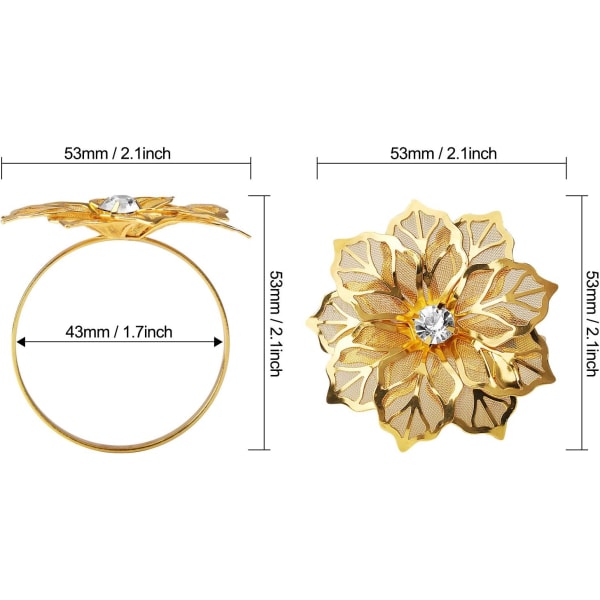 Hollow Out Flower Serviettringer Sett med 20 for Bryllupsfest Høytidsbankett Julemiddag Delikate Serviettspenner Dekor Favor () Imitation Gold