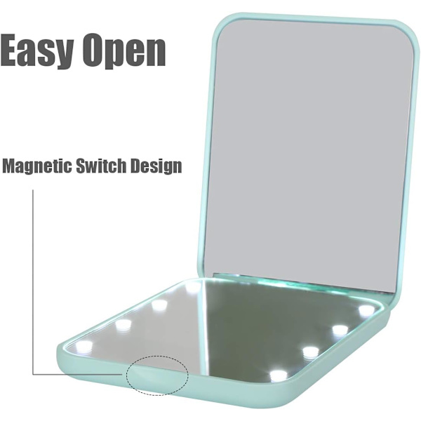 Rund spegel, Cyan LED-belyst resesminkspegel, 1x/2x Magni