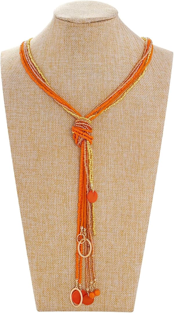 Lang Seed Beaded Multi Strand Halskæde, 10 Multiple Statement Lang Bib Halskæde