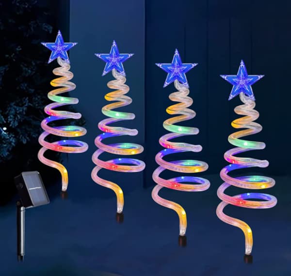 Sett med 4 spiralformede juletre-stakelys 40 LED utendørs