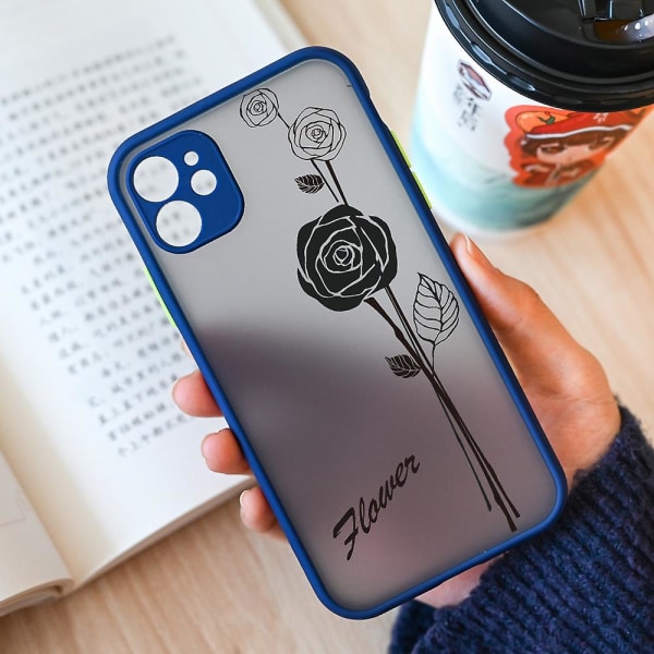 Cool Simple Black Flower Rose Phone case Cover för Iphone 11 12 13 Pro Max Mini Se2020 X Xs Max Xr 6 6s 7 8 Plus Hårda genomskinliga väskor