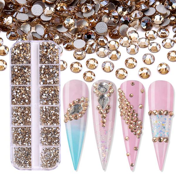 3600 st Nail Art för Rhinestone AB Rhinestones Beads Nail Gems Rundformade Flatback Gems Stones Dubbar 6 storlekar med låda Crystal AB