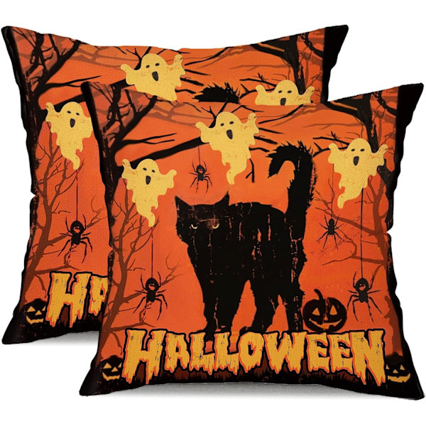 Halloween putetrekk 18x18 tommer Spøkelser Katt Edderkopp Dekor Svart