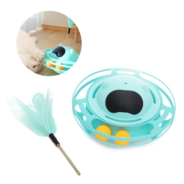 Feather Teaser Interactive Cats Toy Tumblers Track Ball Toy ökar träningen Pink