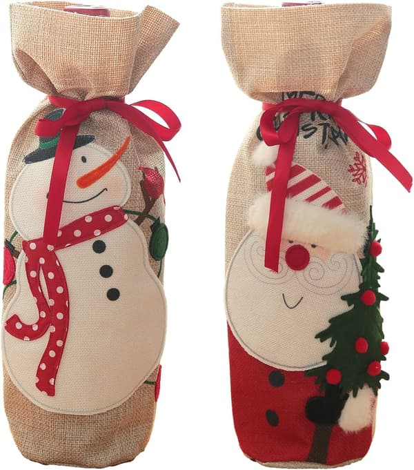 Julevinpose i jute, vinflaskegavepose med snor
