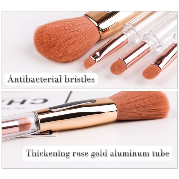 Fire-i-én makeupbørste Multifunktionel integreret børste Konturbørste Løst pudderbørste Honningpudderbørste til kvinder 3 in 1