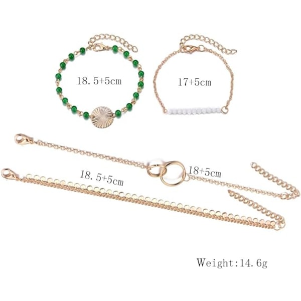 Set med 4 bohemiska armband i gyllene pärlor med tofsar och paljetter för kvinnor och tjejer